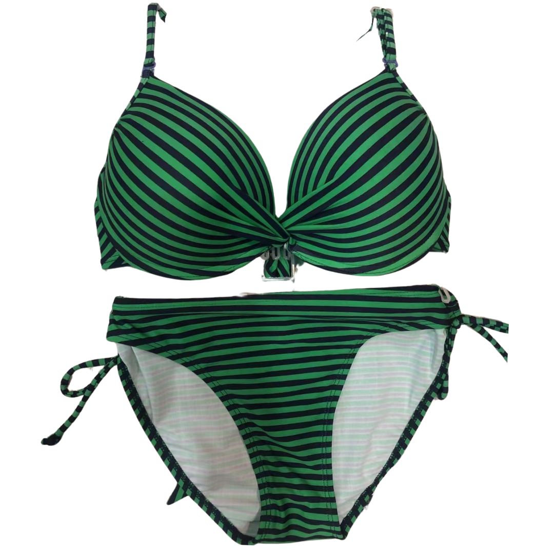 "EleganceStripe Plus Size Full Cover Bikini Set"