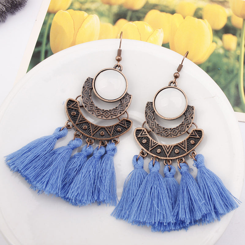 unique fringed long section tassel blue