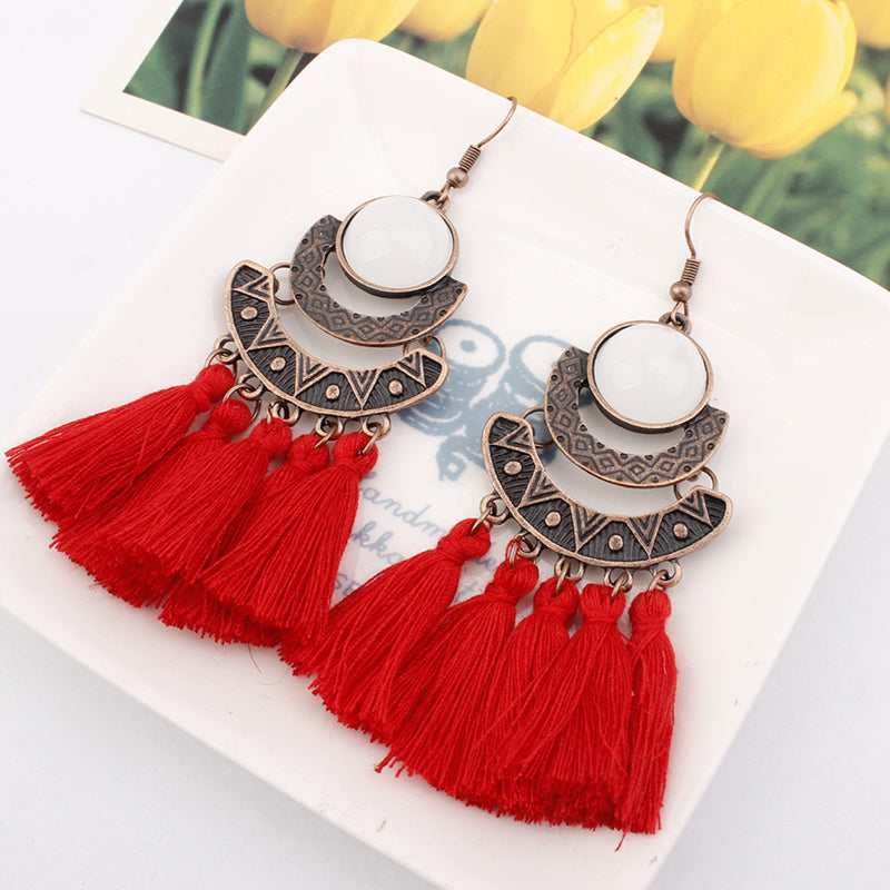 unique fringed long section tassel red