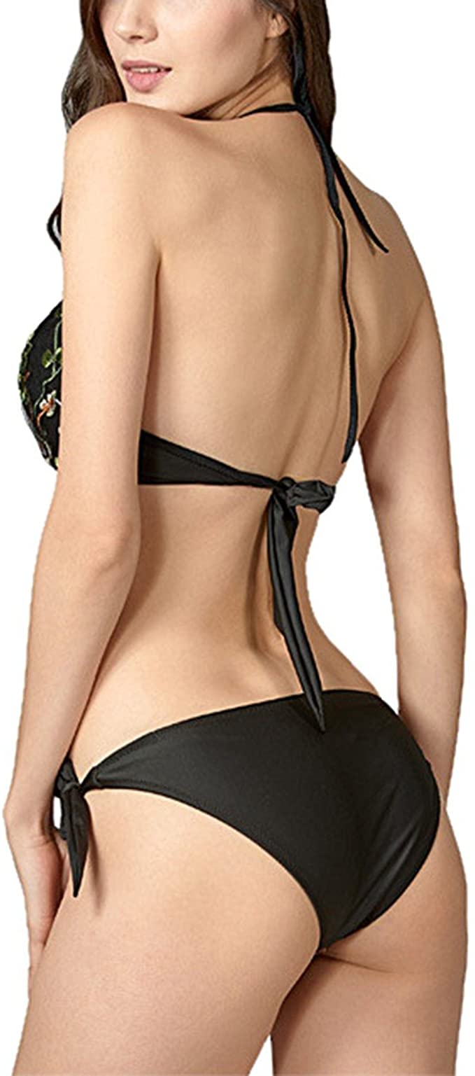 mesh embroidery split bikini set