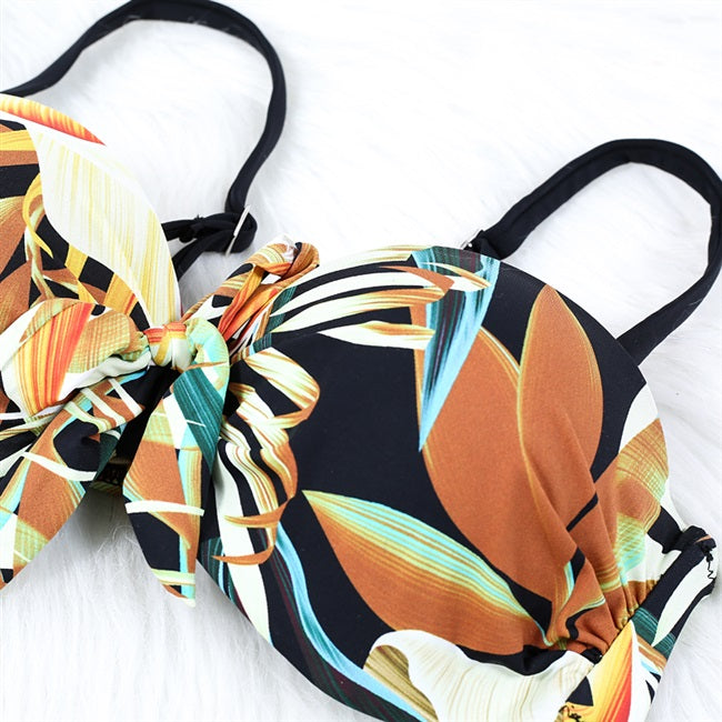 bohemian big leaf print bikini set