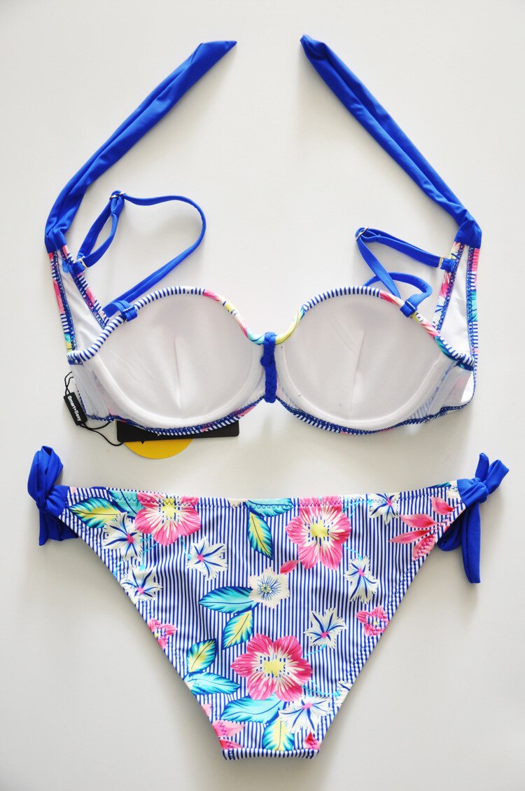 striped floral bikini set