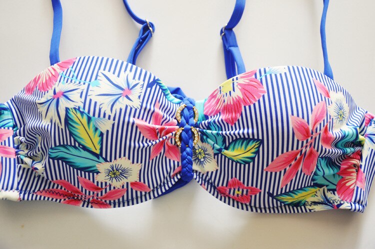 striped floral bikini set