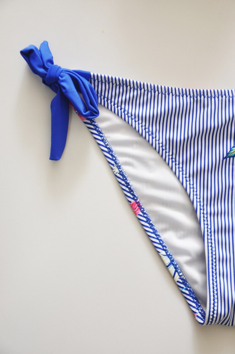 striped floral bikini set