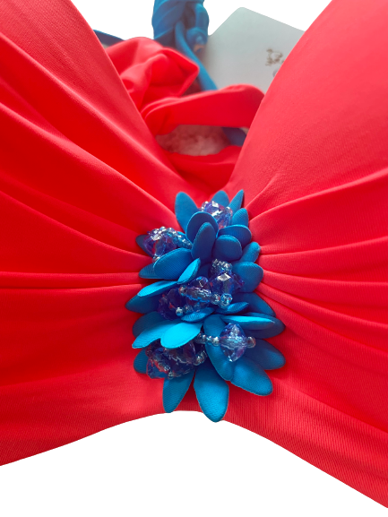 Plain Color Flowers Flat Chest Bikini Set