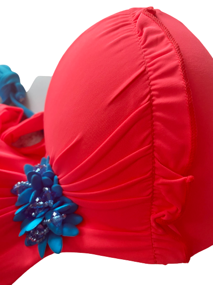 Plain Color Flowers Flat Chest Bikini Set