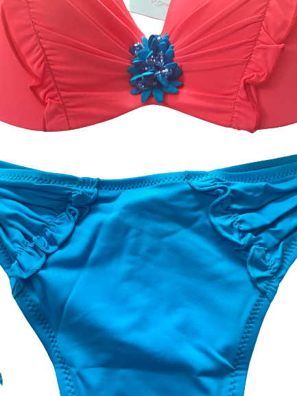 Plain Color Flowers Flat Chest Bikini Set