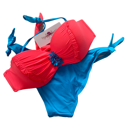 Plain Color Flowers Flat Chest Bikini Set