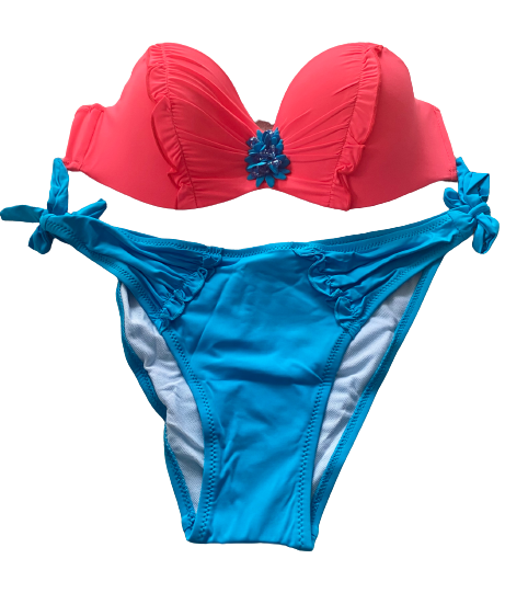 Plain Color Flowers Flat Chest Bikini Set