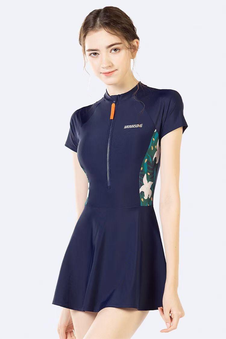 short color matching one-piece skirt swimwear
