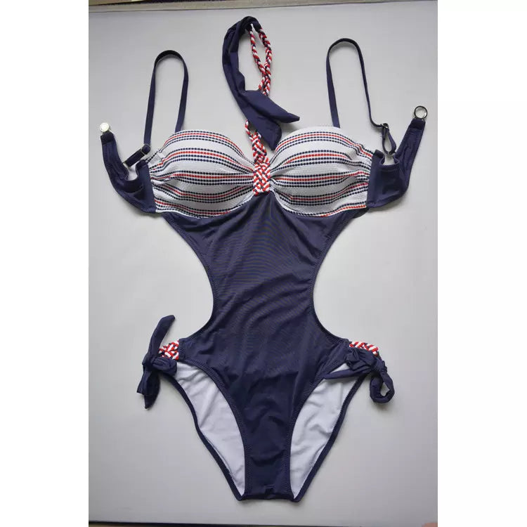 color matching yarn-dyed flat chest conjoined one piece swim