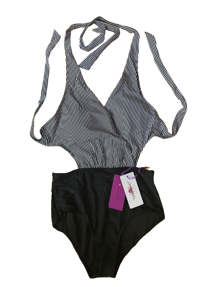 Pinstripe Conjoined Plus Sizes One Piece Swimwear