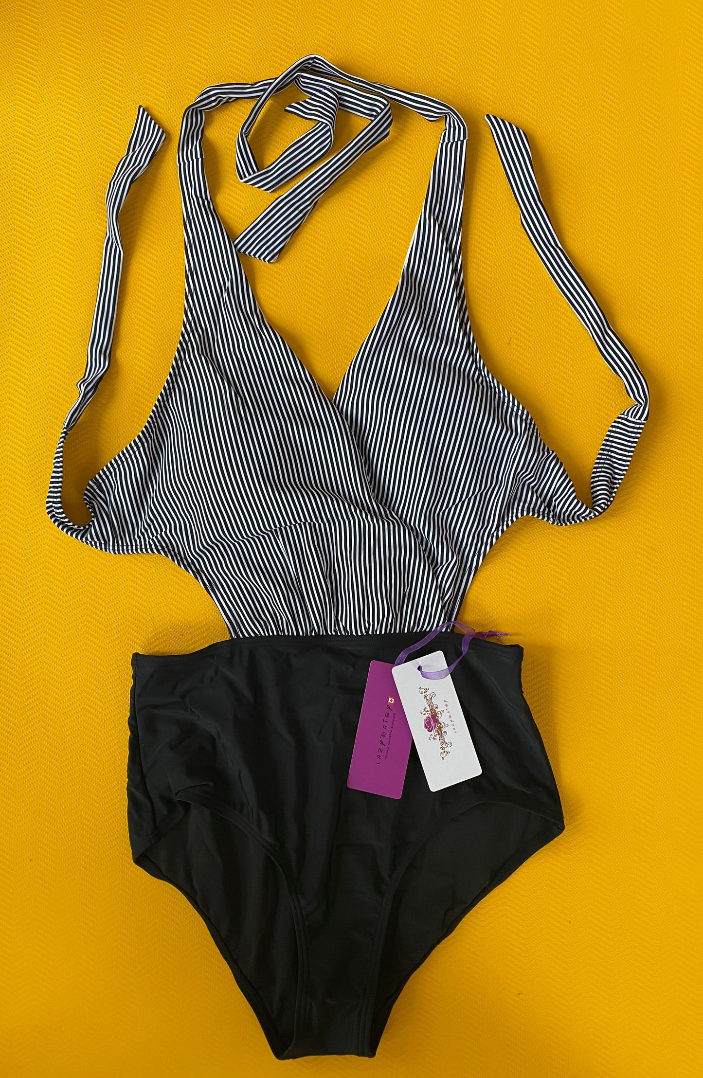 Pinstripe Conjoined Plus Sizes One Piece Swimwear