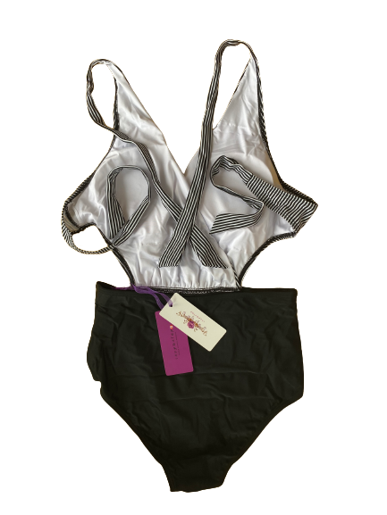 Pinstripe Conjoined Plus Sizes One Piece Swimwear