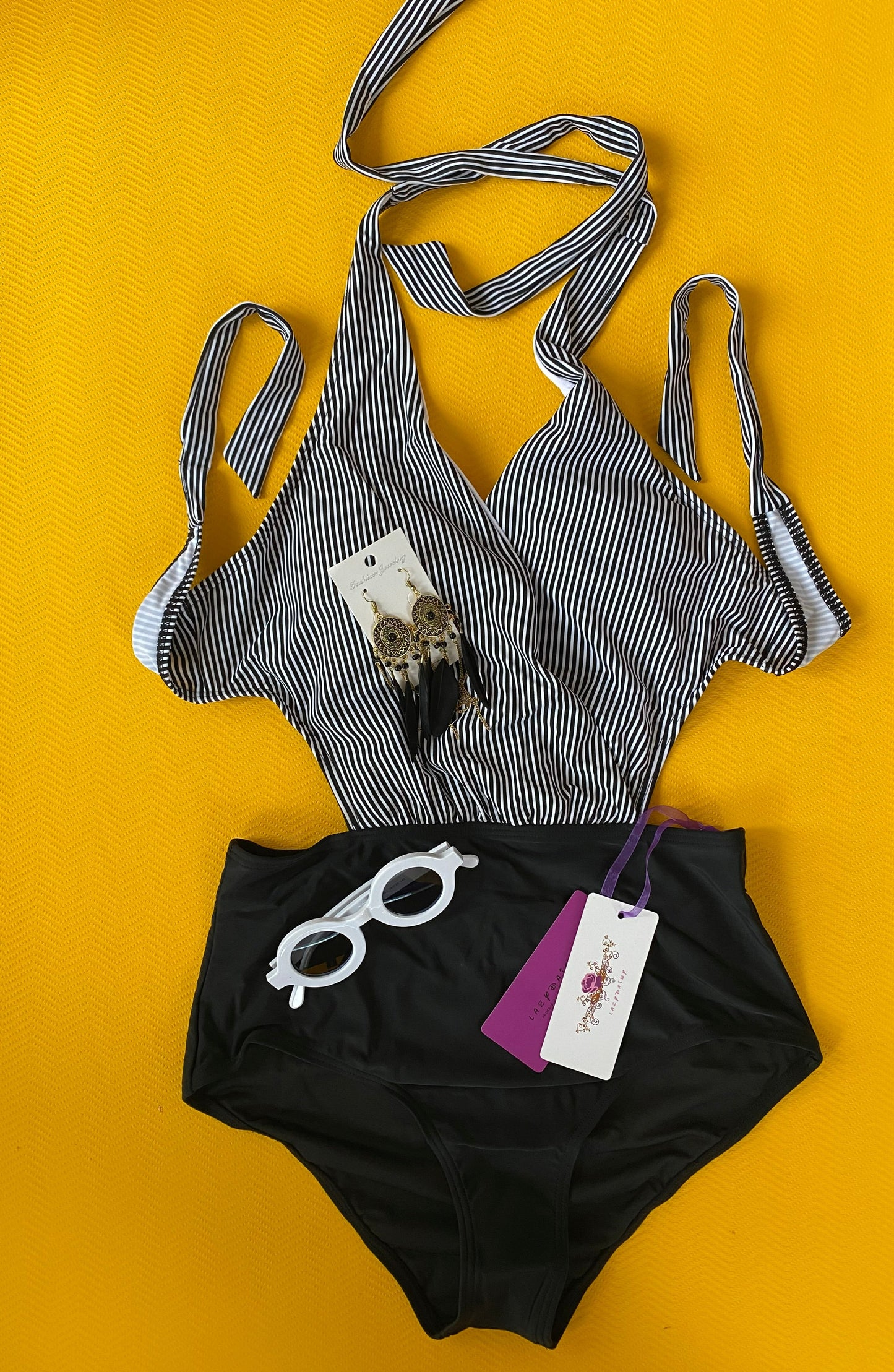 Pinstripe Conjoined Plus Sizes One Piece Swimwear