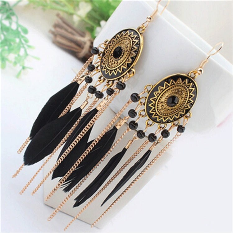 unique tassel chain design bead decorative feather earrings