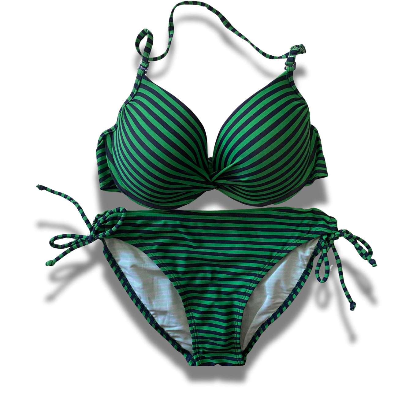 "EleganceStripe Plus Size Full Cover Bikini Set"