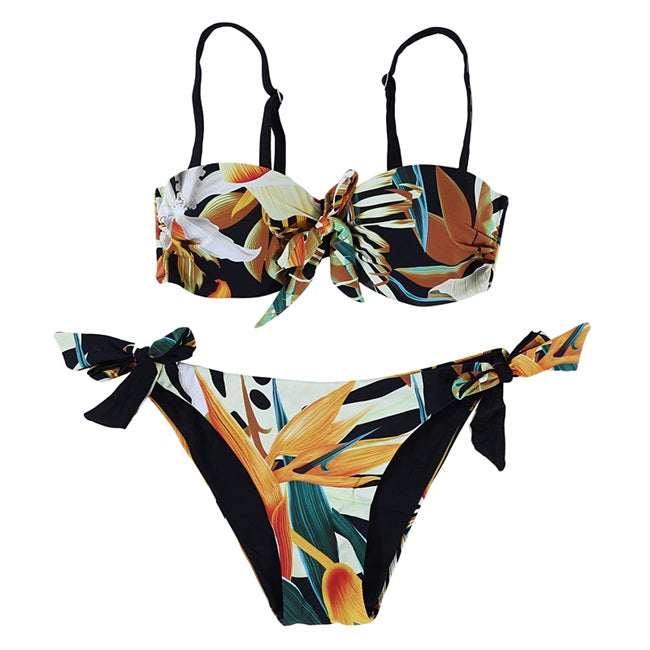 bohemian big leaf print bikini set