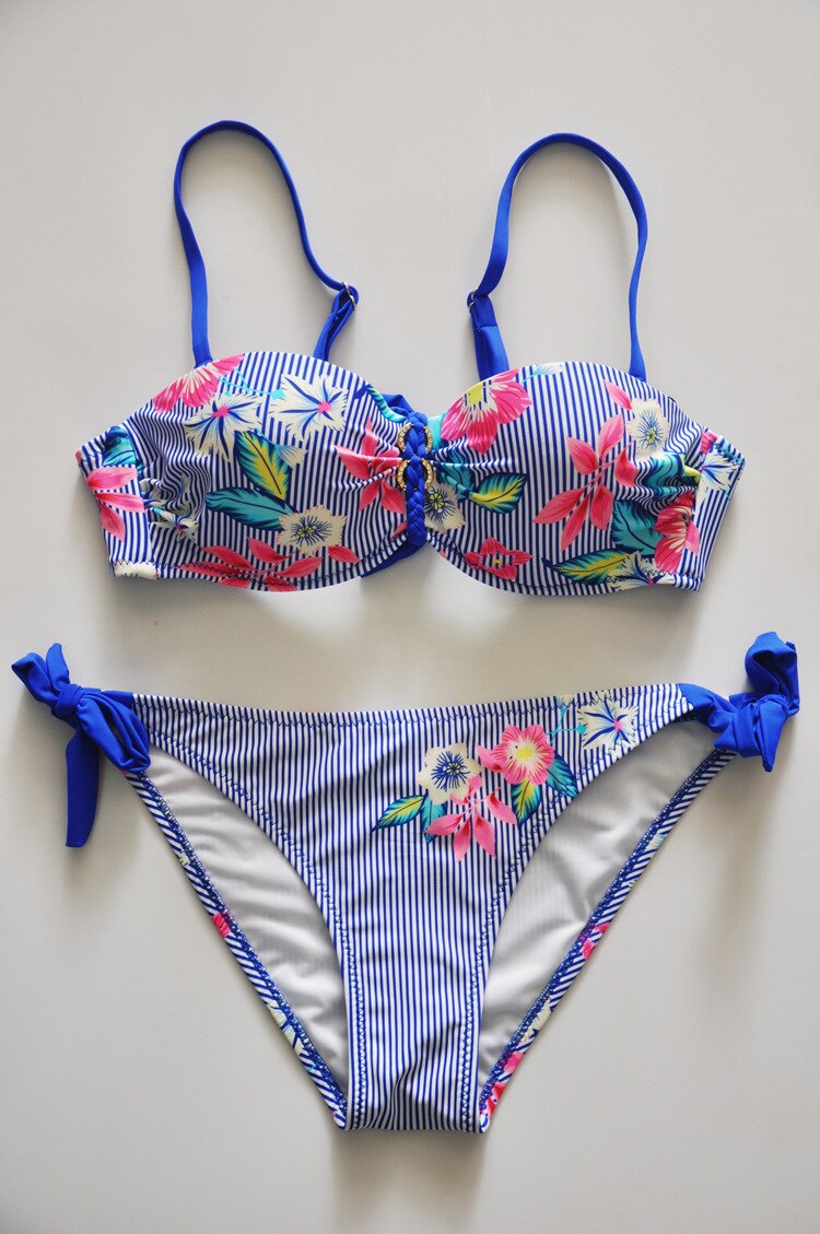 striped floral bikini set