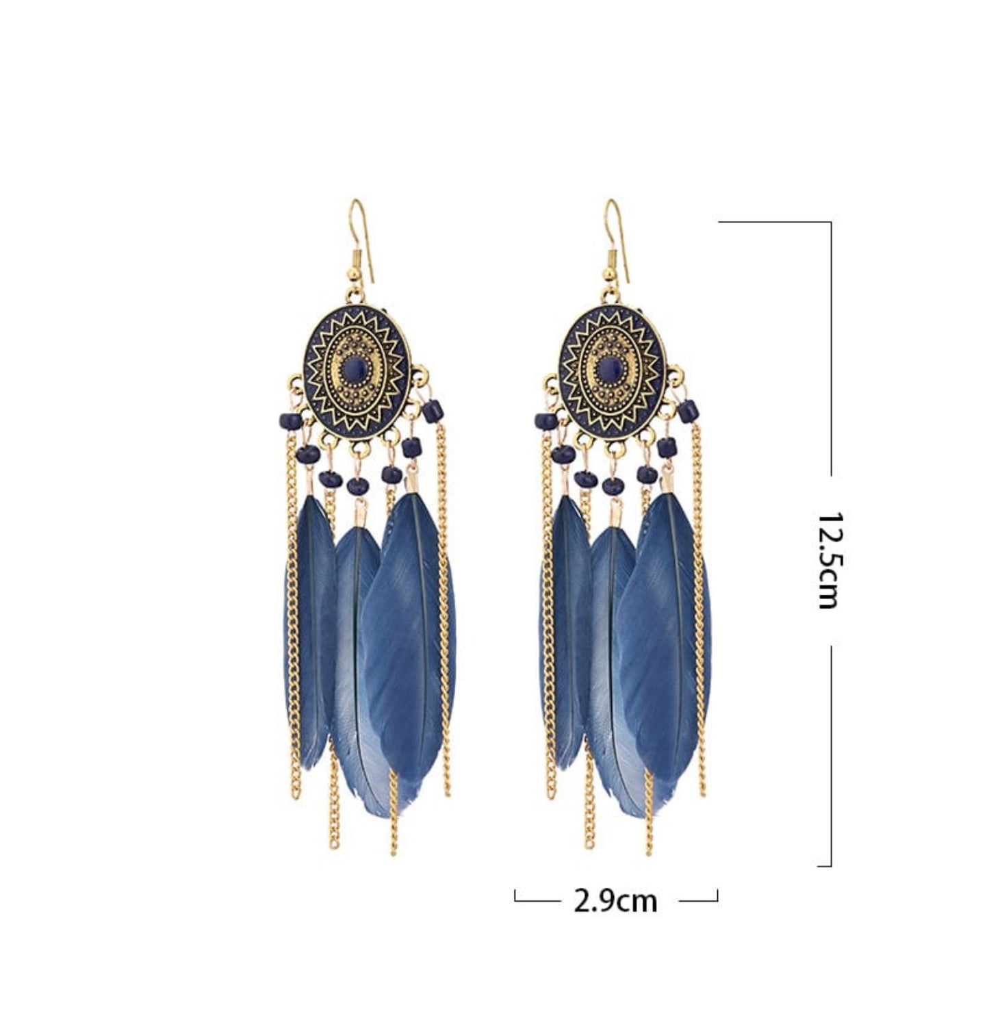 unique tassel chain design bead decorative feather earrings