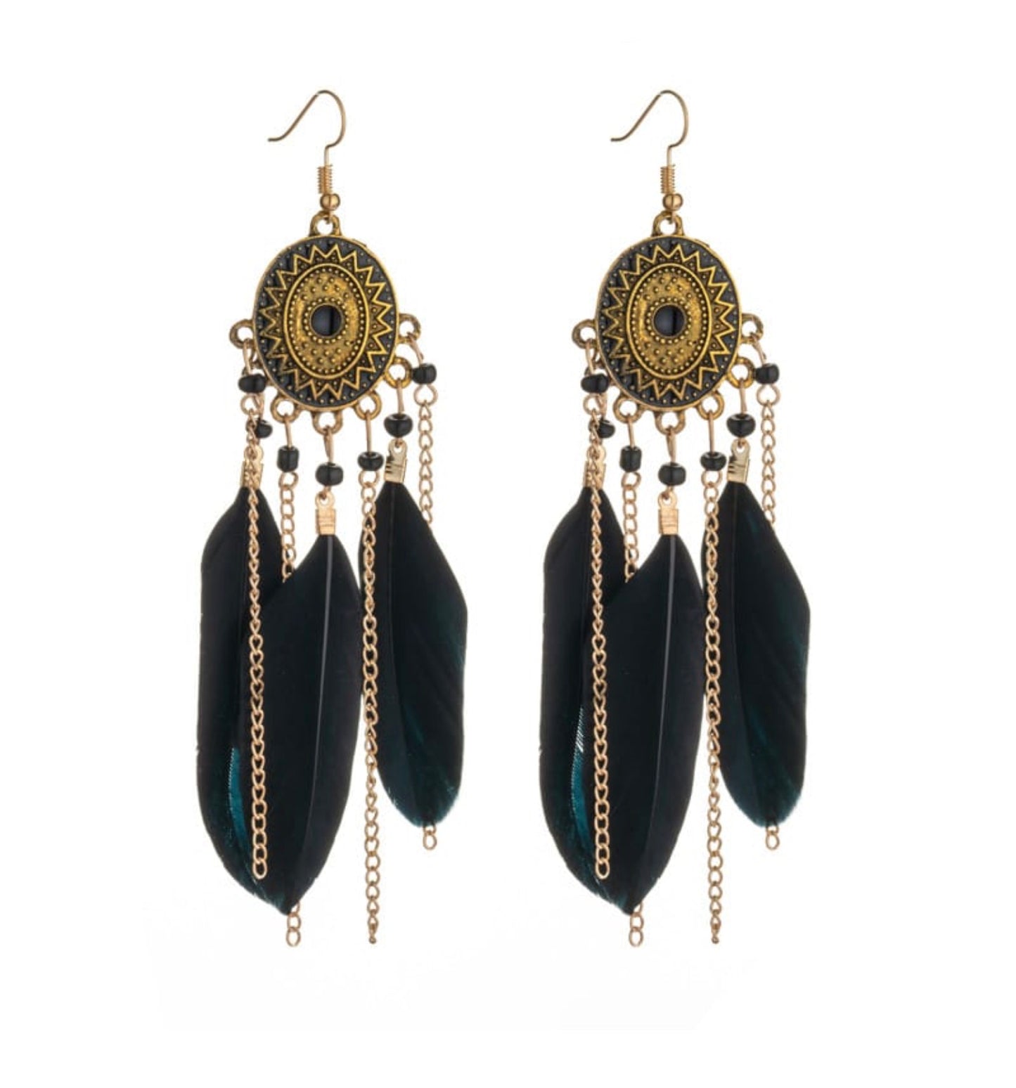 unique tassel chain design bead decorative feather earrings