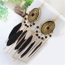 Load image into Gallery viewer, unique tassel chain design bead decorative feather earrings
